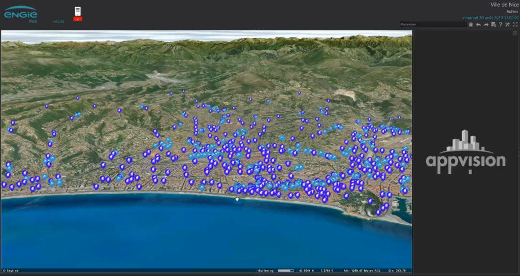 Intégration d'une cartographie 3D dans un hyperviseur capture d'écran d'une plateforme d'hyperviseur avec une cartographie 3D permettant aux utilisateurs de visualiser et d’interagir avec les objets connectés IoT directement sur une carte (caméras, détecteurs de présence, détecteurs de fumée, etc…).